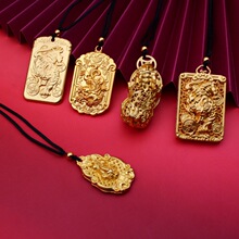 仿越南沙金踏钱貔貅项链古法麒麟吊坠招财民族风毛衣链直播品批发