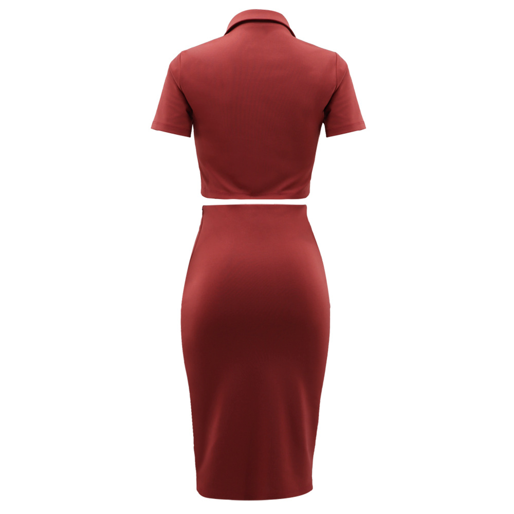 Polo Collar Summer Small Suit Short Sleeve Suit Split Skirt Office Women Two-Piece Suit