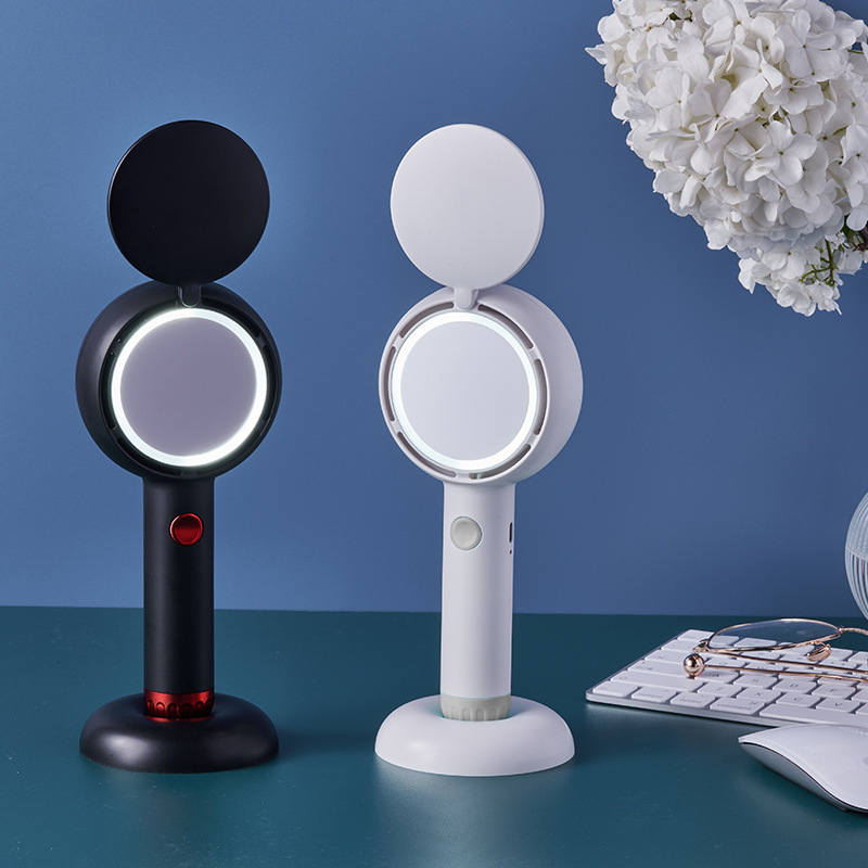 星司南美顔鏡扇手持ち化粧鏡ランプ付き携帯型静音usb充電夏小型扇風機|undefined