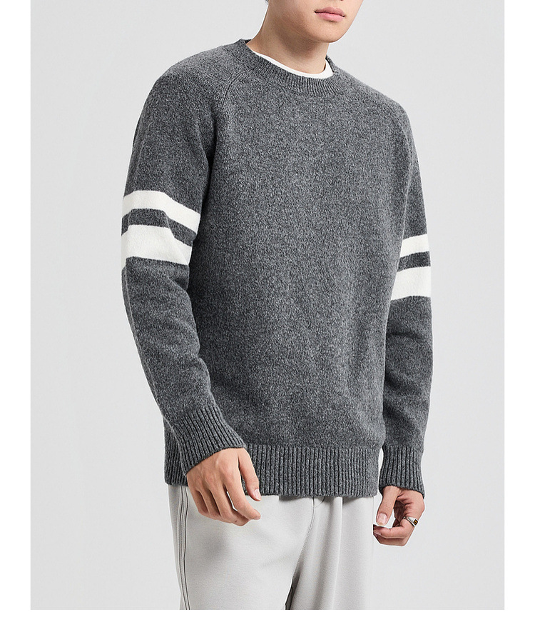 Áo len nam cổ lọ phối sọc tay raglan — Xám hoa đen chi tiết 14
