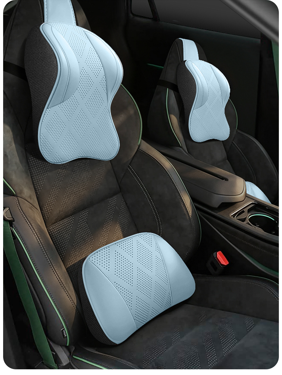 Cross-border car headrest, neck support pillow, integrated sports seat, adjustable neck pillow with vertical straps, leather car pillow