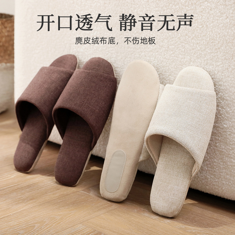 Cross-border Amazon open cotton and linen slippers for men and women home indoor mute wooden floor non-slip linen slippers for four seasons