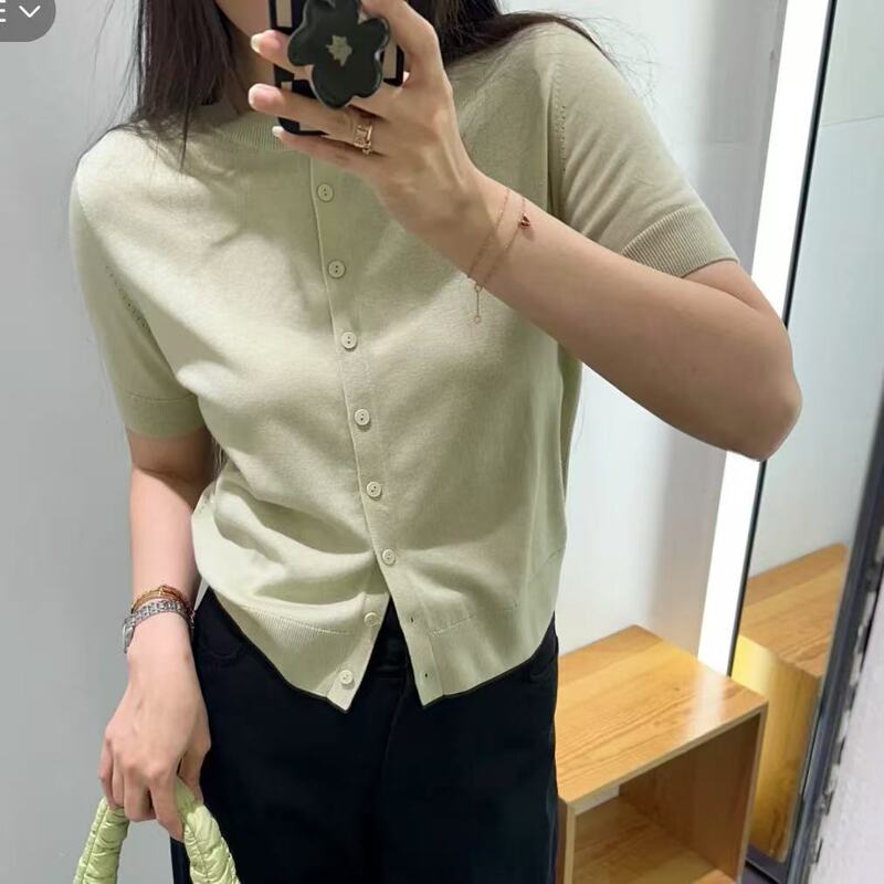 CS Women's Standard Short Sleeve Merino Wool Blend Cardigan 2025 Spring New 1283197001