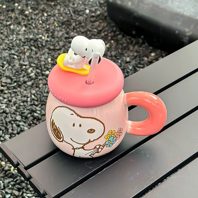 Смешная кружка с Снупи, красивый подарочный кофейный cup для девочки с крышкой, керамическая кружка для воды для дома и пары, офис