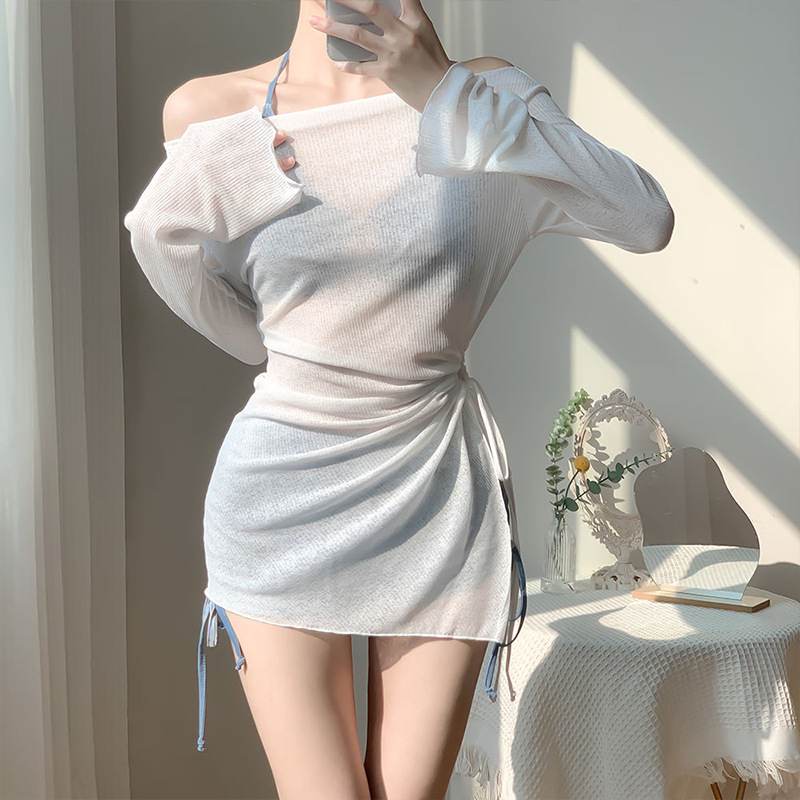 Traje de baño blusa dividida para mujer tie-dye traje de tres piezas, el aire fresco cubre el vientre y se ve delgado, vacaciones conservadoras, aguas termales, pechos pequeños, estilo puro