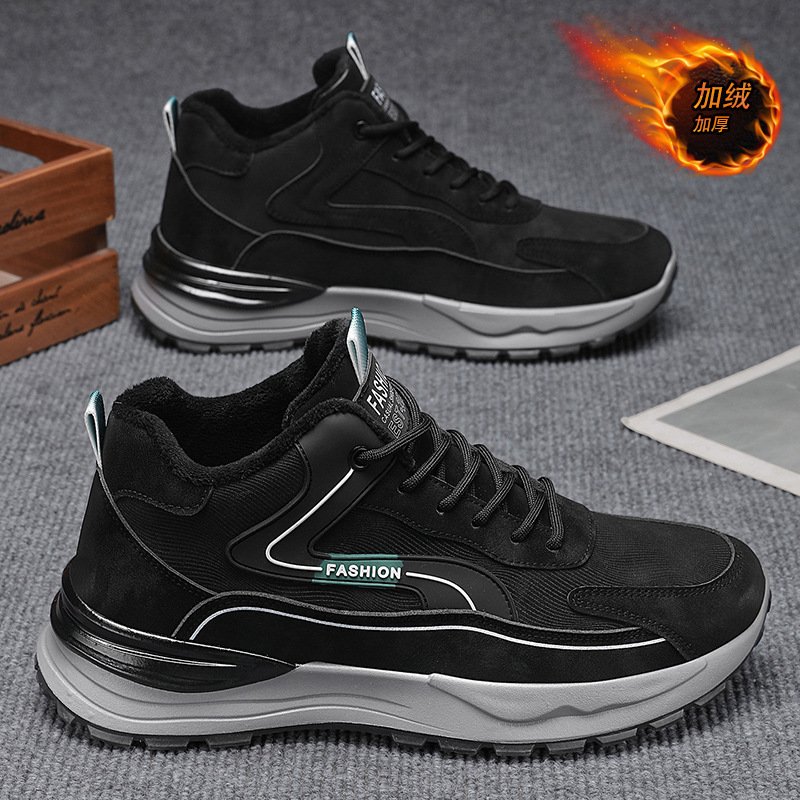 Invierno de veludo, zapatos deportivos de suela gruesa resistentes al desgaste, calentamiento, nuevos zapatos de hombre, zapatos de algodón impermeables para hombres