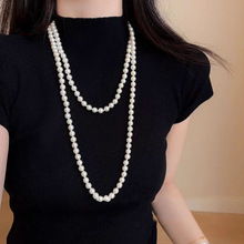 珍珠琉璃毛衣链长款简约百搭多层叠戴加长旗袍链配旗袍女项链施家