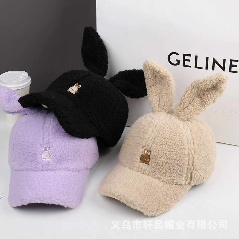 Cute demi-season velvet keep warm baseball cap, Korean style, with embroidery