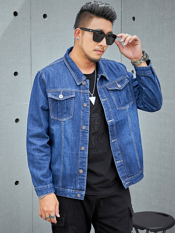 La primavera y el Otoño más el tamaño de los hombres chaqueta de Mezclilla más el tamaño camisa de mezclilla de moda de grasa grande de Mezclilla superior gordo chico abrigo
