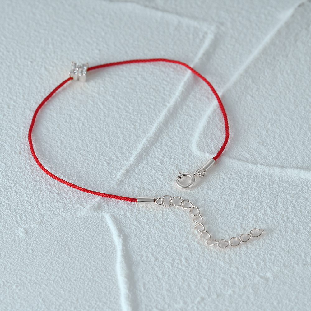 2g Weight Bracelets, Red Line Bracelet Classification 1 Piece Quantity Casual, Daily Occasion 925 Sterling Silver Material Book, Flower Pattern Women's, Couple Gender Plating Design Simple Style Style 1 Piece 925 Sterling Silver Book Flower Bracelets Red Line Bracelet 7
