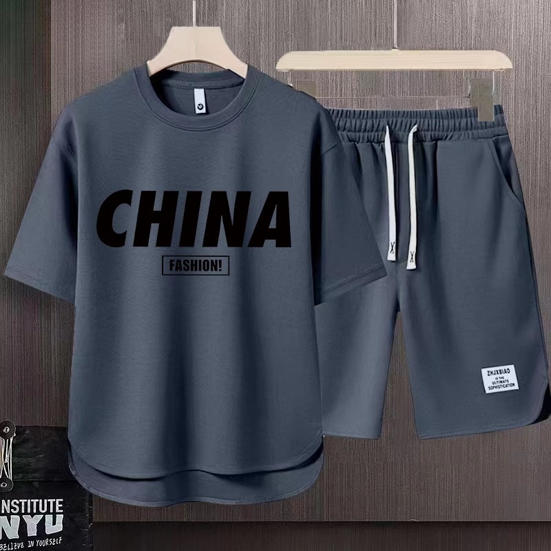 Men's Clothing 2024 Waffle Casual Summer Suit Men's Loose Teen Short sleeved T shirt Shorts Handsome Two piece Suit_mkmklike.com