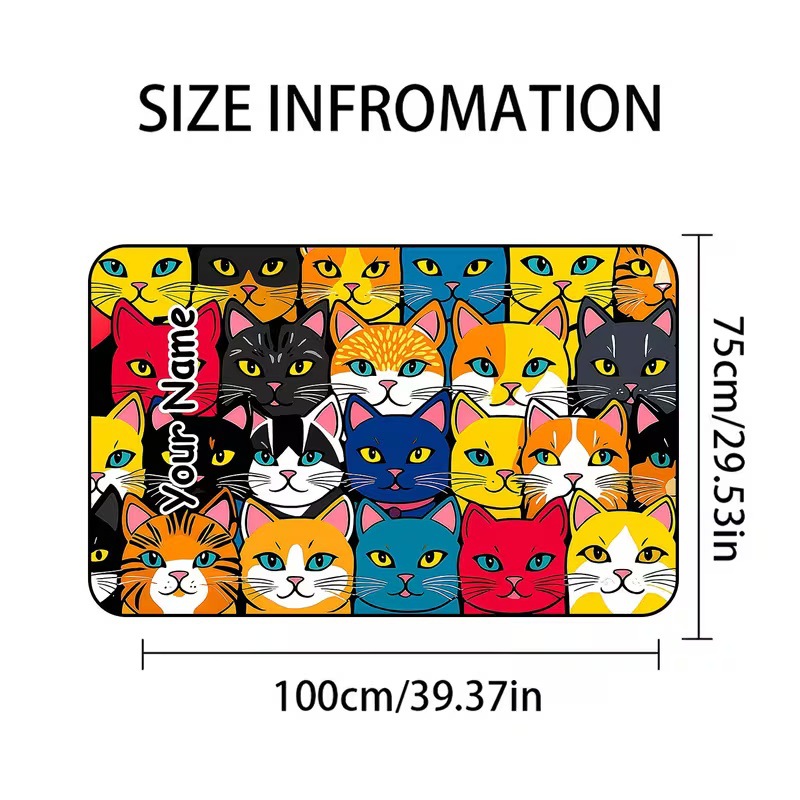 Cross-Border Square Rubber Floor Mat for Car Trunk with Cartoon Cat, Dog, and Mushroom Designs, Foldable, Machine Washable, Printed