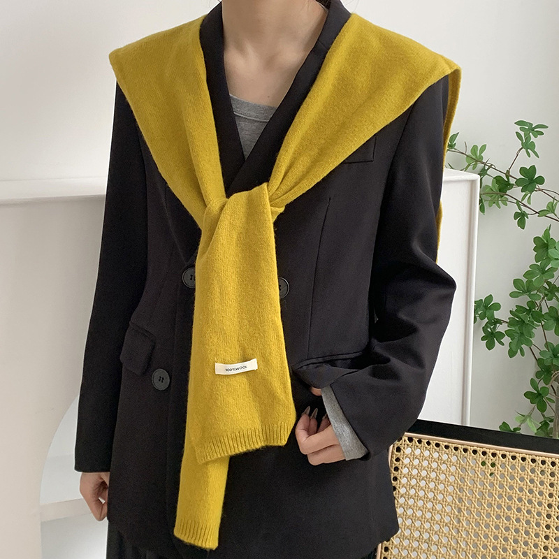 Tejido de lana pura con un chal de aire acondicionado de mujer cuello falso decoración bufandas de nudos hombros cálidos manteniendo el cuello