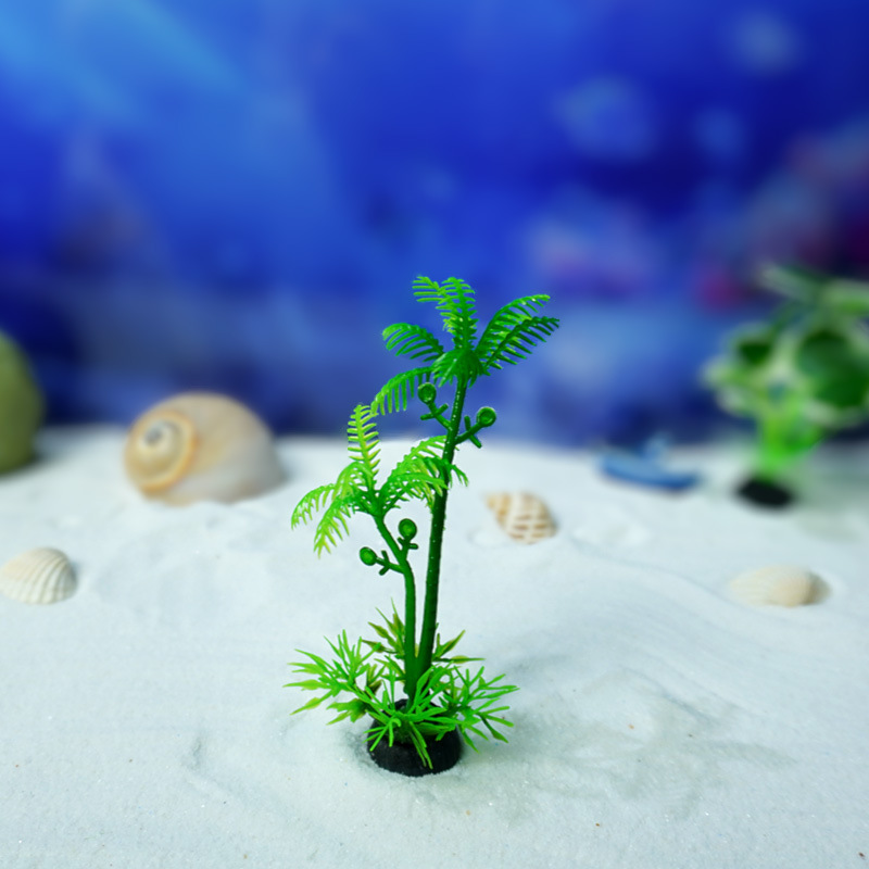 Venta directa de fábrica, decoración de pecera pequeña, decoración de árbol de coco de simulación, acuario, tanque de tortuga, paquete de hierba de agua falsa de plástico suave