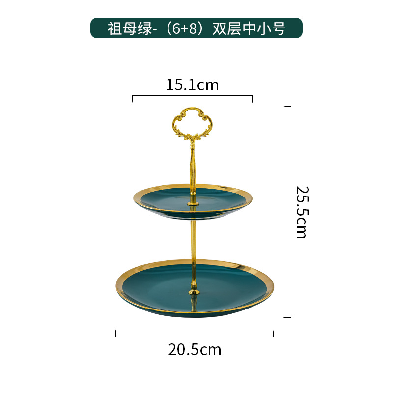 Plato de fruta de doble capa de lujo ligero hogar sala de estar mesa de café merienda plato de caramelo plato de fruta de cerámica de tres capas mesa de postre soporte de la torta