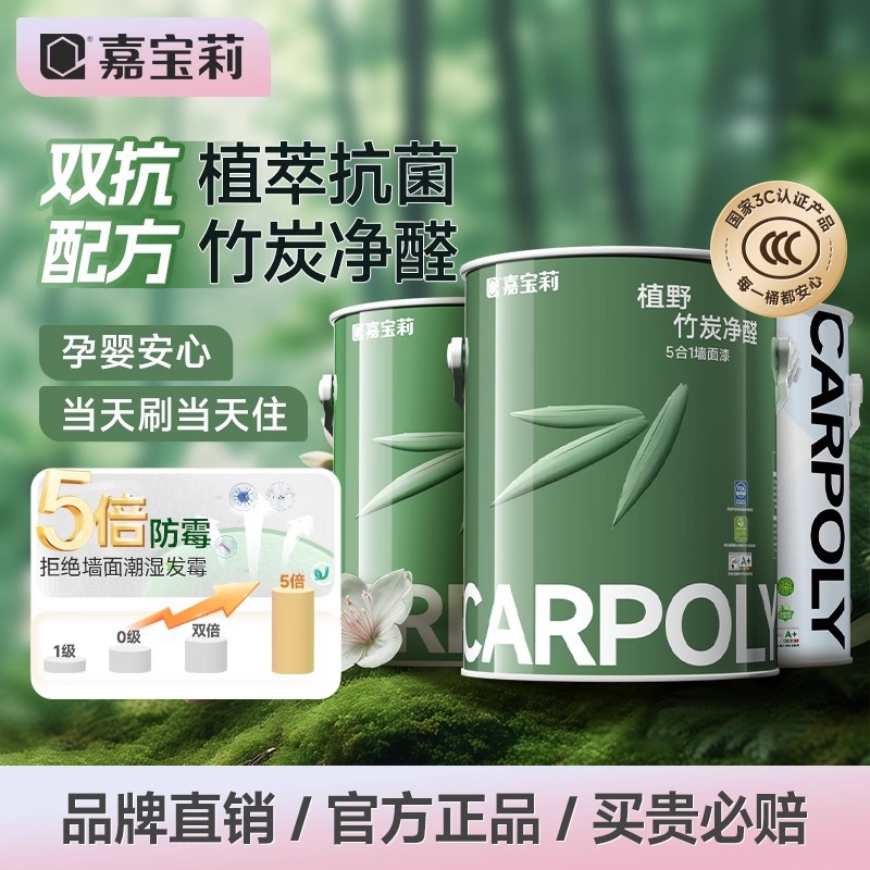 嘉宝莉乳胶漆室内家用内墙竹炭抗甲醛油漆自刷净味涂料五合一墙漆