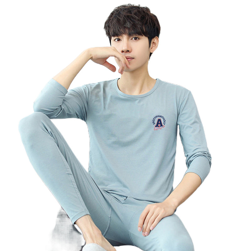 남성 가을옷과 긴 바지 세트는 청년, 중년 남성과 청소년을 위한 얇은 보온 속옷 밖에 입을 수 있는 면 의류와 린넨 바지