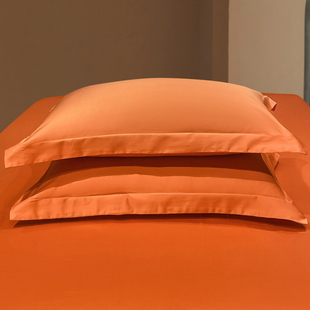 100-Count Satin Long-Staple Cotton Plain Orange Single Pillowcase 1 Pair of High-Count Dense Cotton Pillowcases