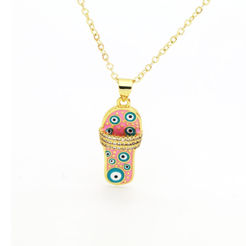 7g Weight 18K Gold Plated Plating Material Copper Pendant Material Zircon Inlay Material Pendant Necklace Classification Copper Chain Material cable chain Chain Type 1 Piece Quantity Holiday, Daily Occasion Copper Material Slippers Pattern Women's Gender Enamel, Inlay Design Casual, Simple Style Style Copper 18K Gold Plated Enamel Inlay Slippers Zircon Pendant Necklace 4
