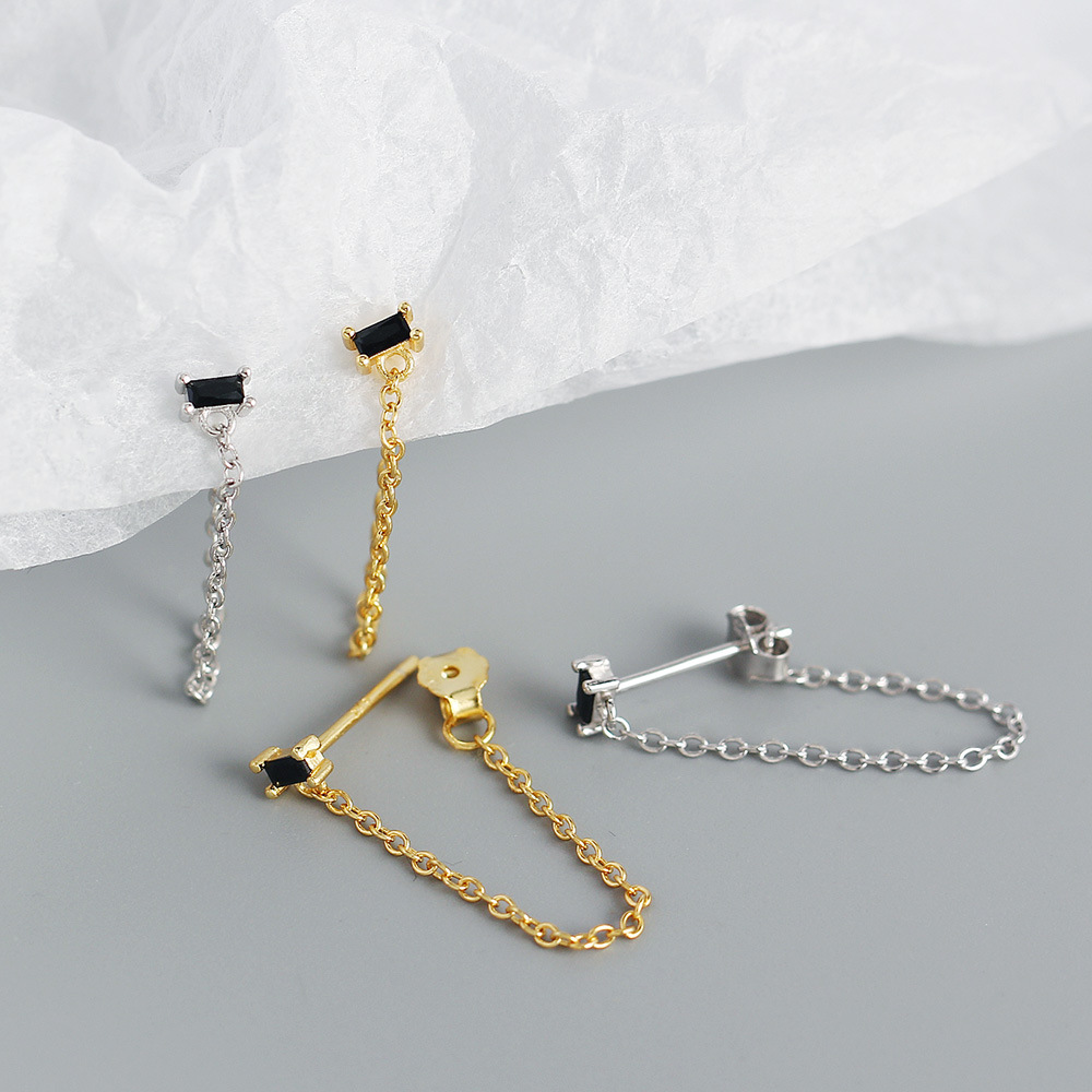 Fashion stacked tassel s925 silver zircon chain earrings female