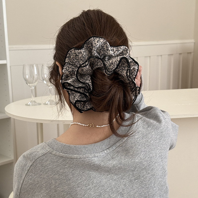 Franse retro bloemen scrunchie voor dames groot haarelastiek_voghion.com