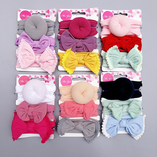 Cross-border European and American baby hair accessories three-piece set donut bow nylon headband bohemian baby headband