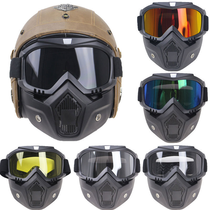 Retro gafas medio casco máscara motocicleta casco máscara a prueba de viento gafas off-road gafas