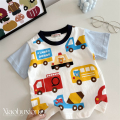 かわいい車〜男の子の新しい和風綿半袖Tシャツ子供用ベビーファッショナブルで多用途な半袖トップス