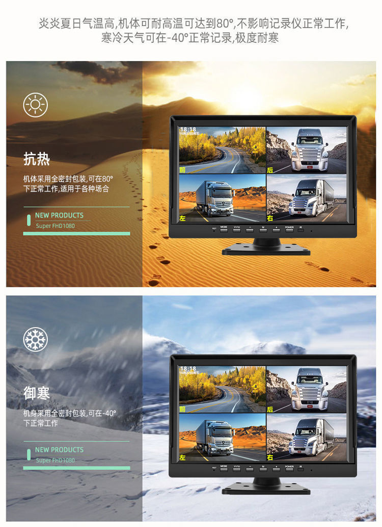 10inch Passenger and Cargo Vehicle Four-Way Monitoring Display Screen MP5 All-in-One Machine IPS High-Definition Reverse Camera Recorder Voice-Controlled Version