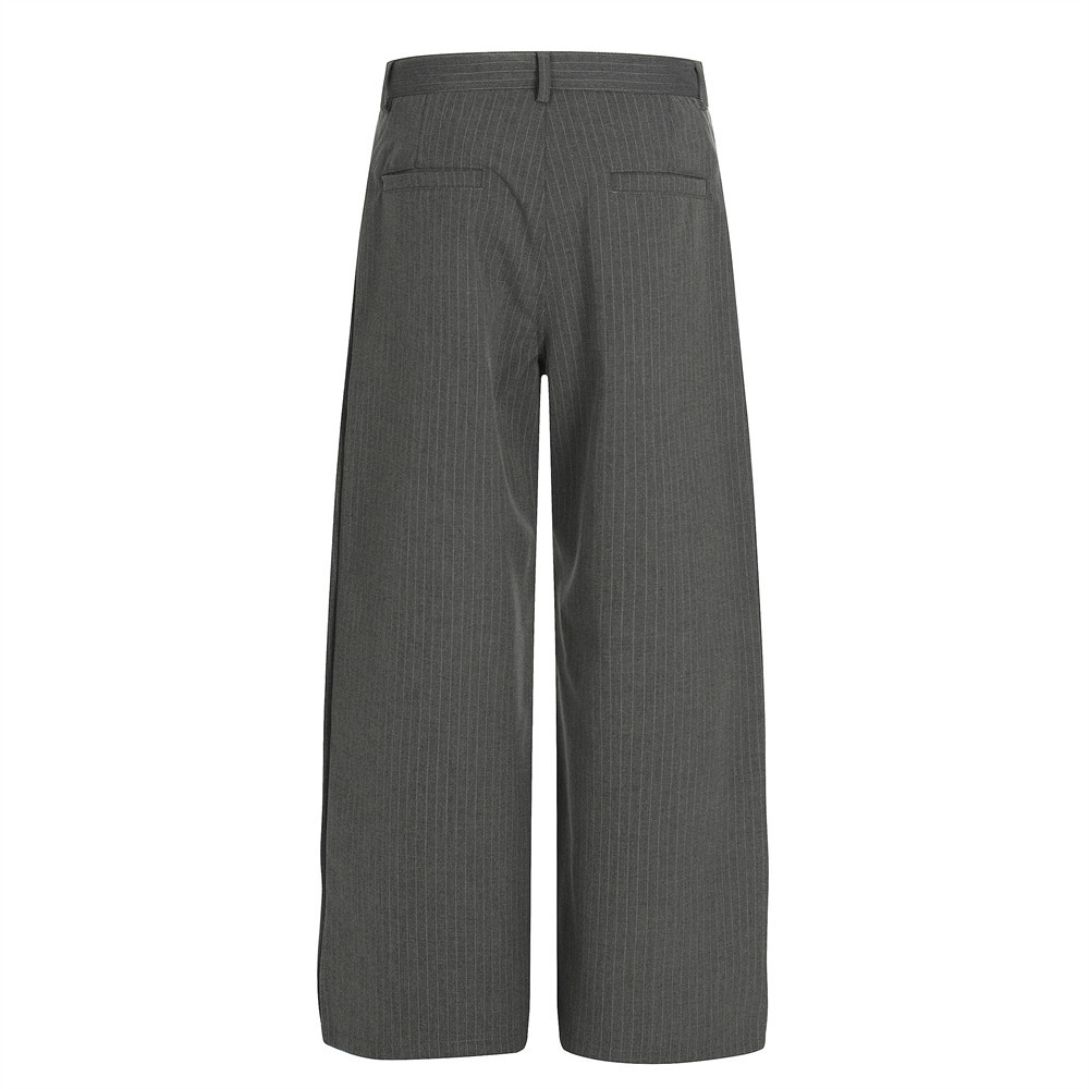 American Style Vertical Striped Casual Suit Men's Straight Versatile Design Pleated Wide-Leg Loose Long Pants_voghion.com