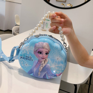 Frozen Princess Aisha Cartoon Children's Bag Cute Princess Bag pu Round Pearl Handbag Crossbody