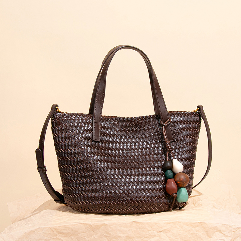 Large Capacity Autumn/Winter New Trendy Woven Hand-Carried Market Basket Tote Bag Soft Leather Hobo Commuter Shoulder Crossbody Bag For Women - Thumbnail 4