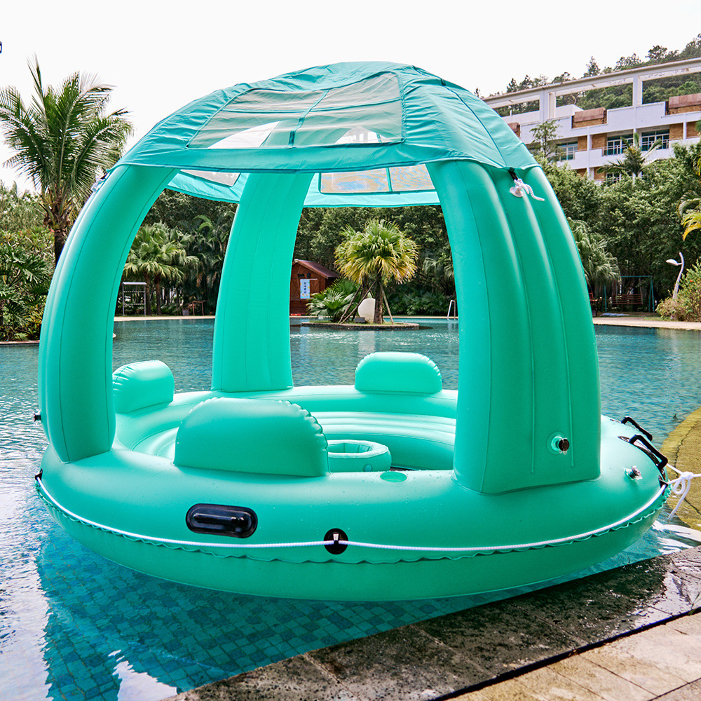 新款 PVC大型充气遮阳浮岛定制游泳浮排水上乐园泳池户外蓝牙冰桶