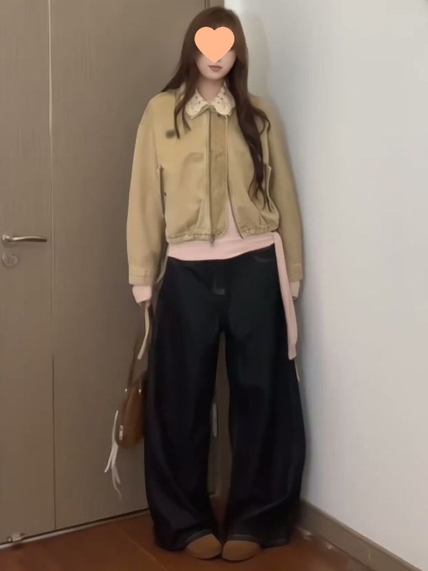 美式复古卡其色钩花镂空翻领外套女秋季设计感宽松休闲短款夹克潮|undefined