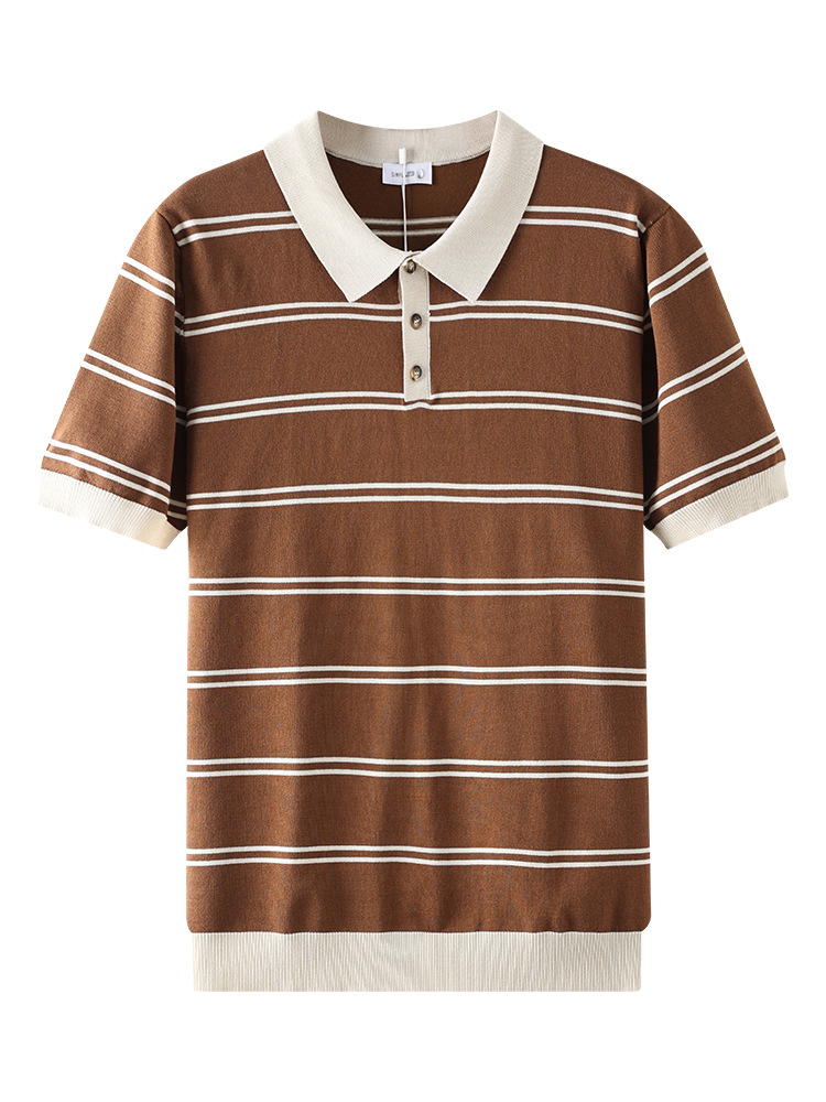 Europa y los Estados Unidos transfronterizos de alta calidad rayas de hielo jersey polo hombre cuello de manga corta negocio casual polo hombre