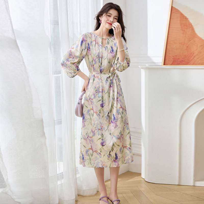 2025 Spring and Summer New Fashion Printed Long Printed Skirt Korean Style Design Loose Casual Silk Skirt A25053