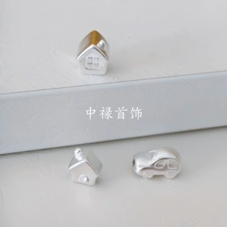 S999足银3D硬银小房子小汽车儿童纯银可爱卡通配饰 红绳手链