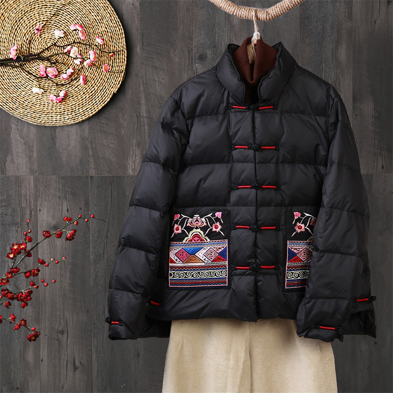Chinoiserie Short down Jacket for Women Winter New Style Embroidered Buckle Stand Collar Warm Literary Retro New Chinoiserie Jacket Hot Chinoiserie Short down Jacket for Women Winter New Style Embroidered Buckle Stand Collar Warm Literary Retro New Chinoiserie Jacket Hot