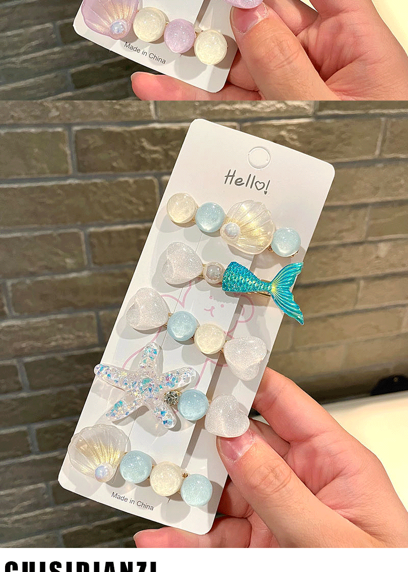 Scallop, Fish Tail Pattern All Seasons Season Cute Women's Scallop Fish Tail Plastic Hair Clip
