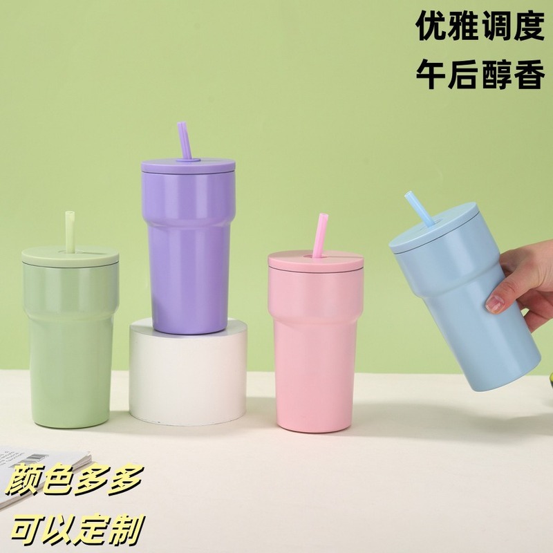 クロスボーダーダイヤモンドポータブル車コーヒーカップ二層真空ストローカップ 304 ステンレス鋼屋外断熱カップ|undefined