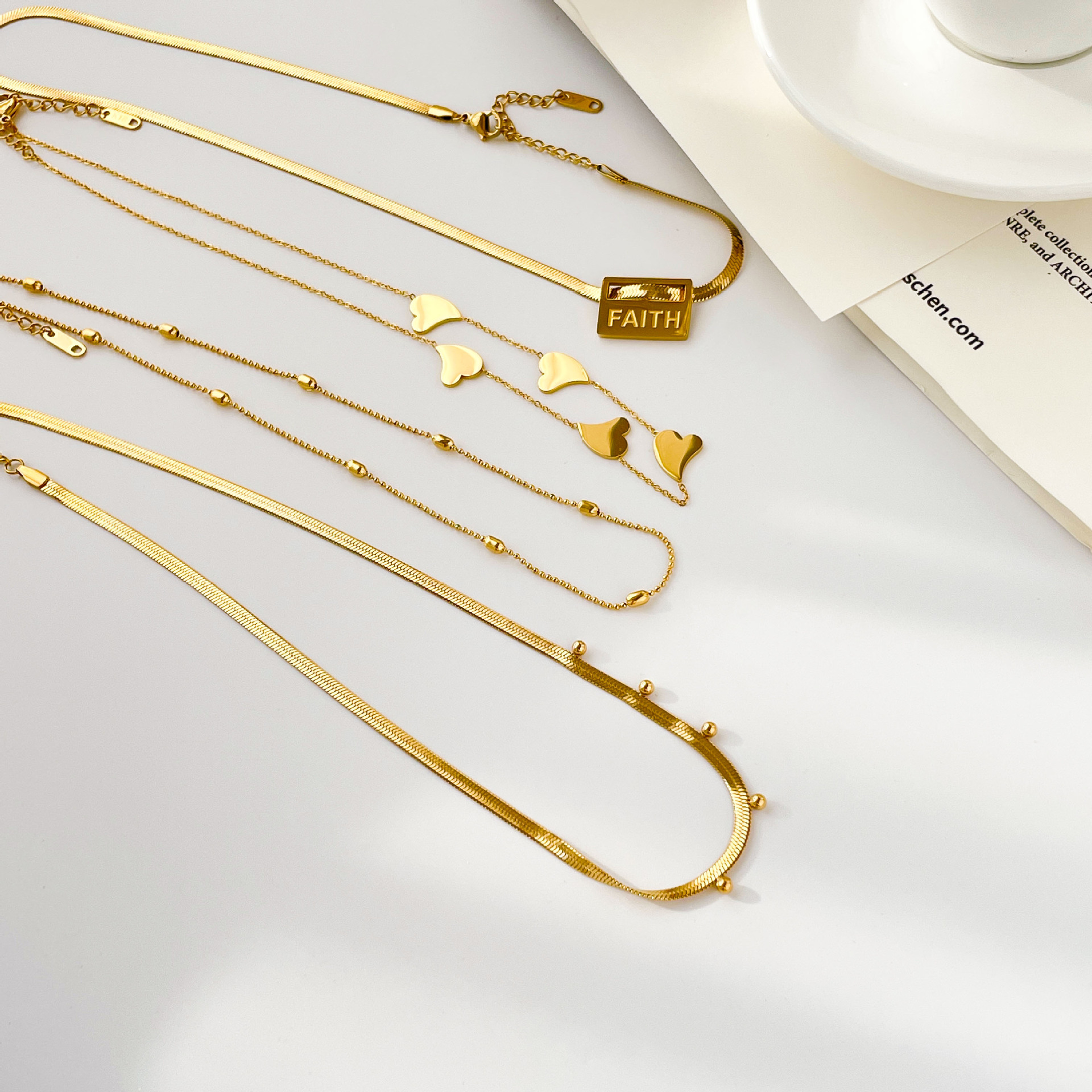 Titanium Steel Chain Material Simple Style Heart Shape Solid Color Titanium Steel Plating Gold Plated Necklace