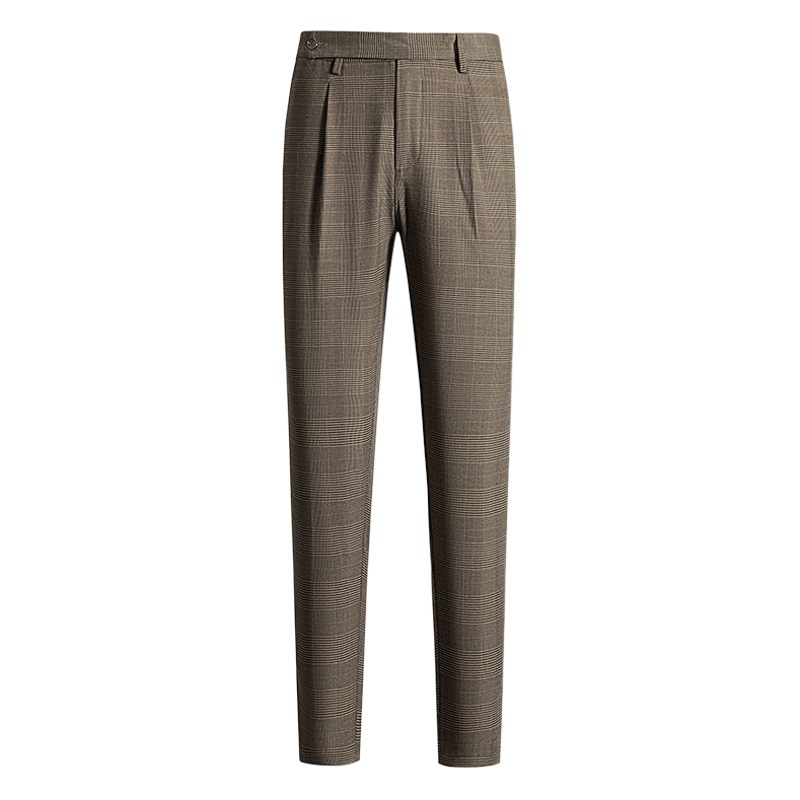 Pantalones de traje a cuadros escoceses pantalones de verano de los hombres delgados flojos rectos de lujo ligero de los hombres pantalones cortos drapeado pantalones Casuales image 1