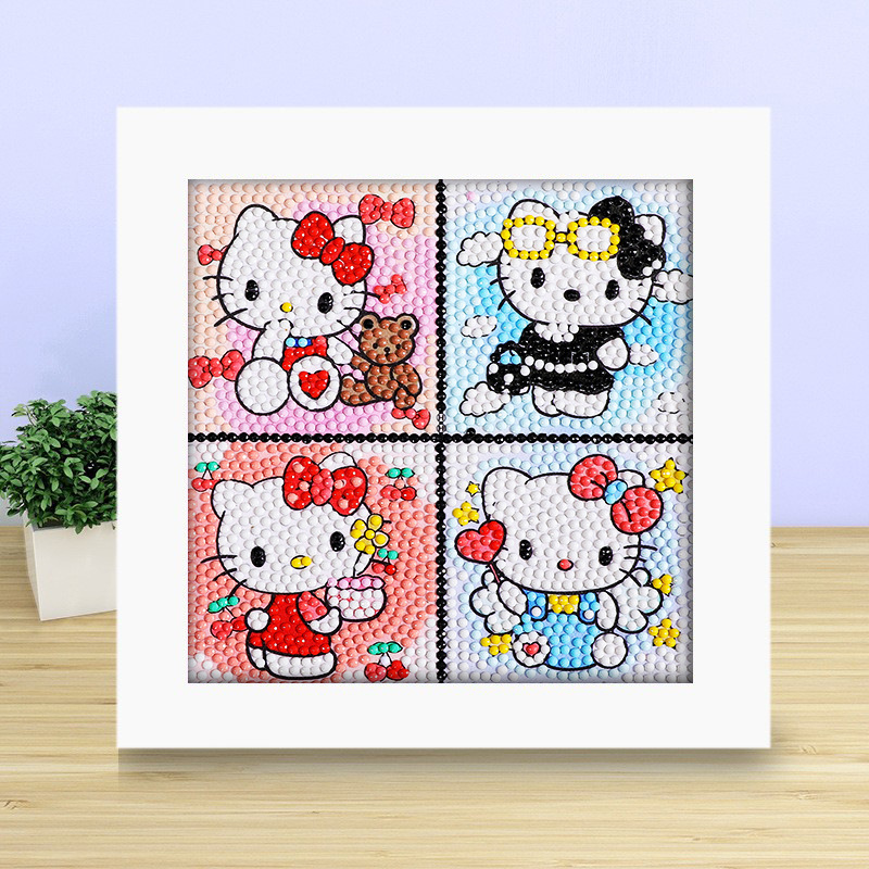 Pintura de diamante DIY con marco de fotos para enviar lleno de diamantes y pintura de diamantes para hacer pintura al óleo de dibujos animados educativos para niños 2024 ladrillo pegajoso y diamantes brillantes