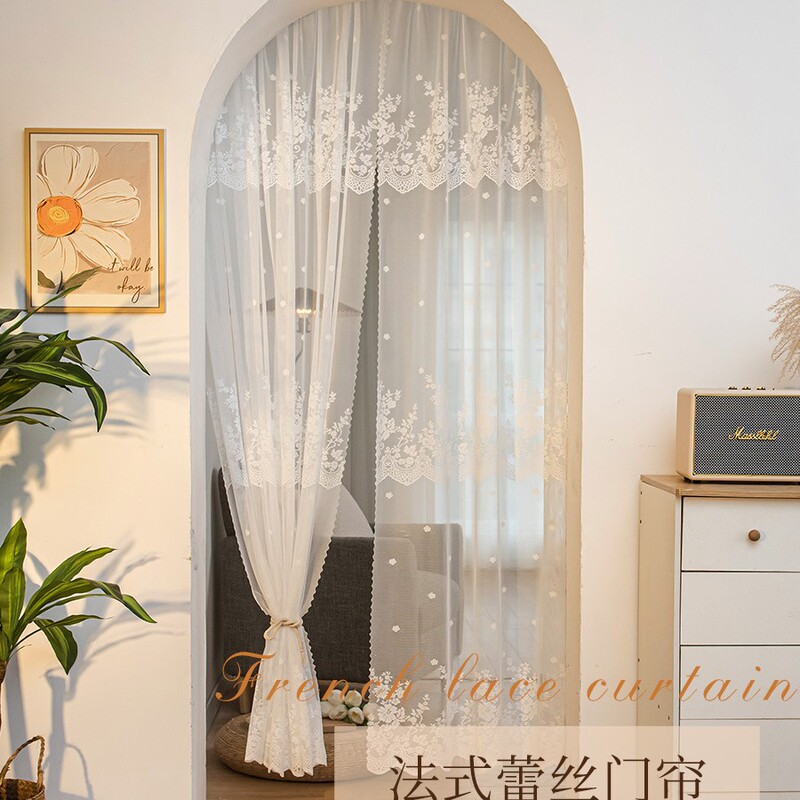 French Lace Door Curtain Without Punching Installation for Bedroom 2025 New High-End Anti-Mosquito Gauze Curtain Partition Curtain Gauze Door and Window Curtain
