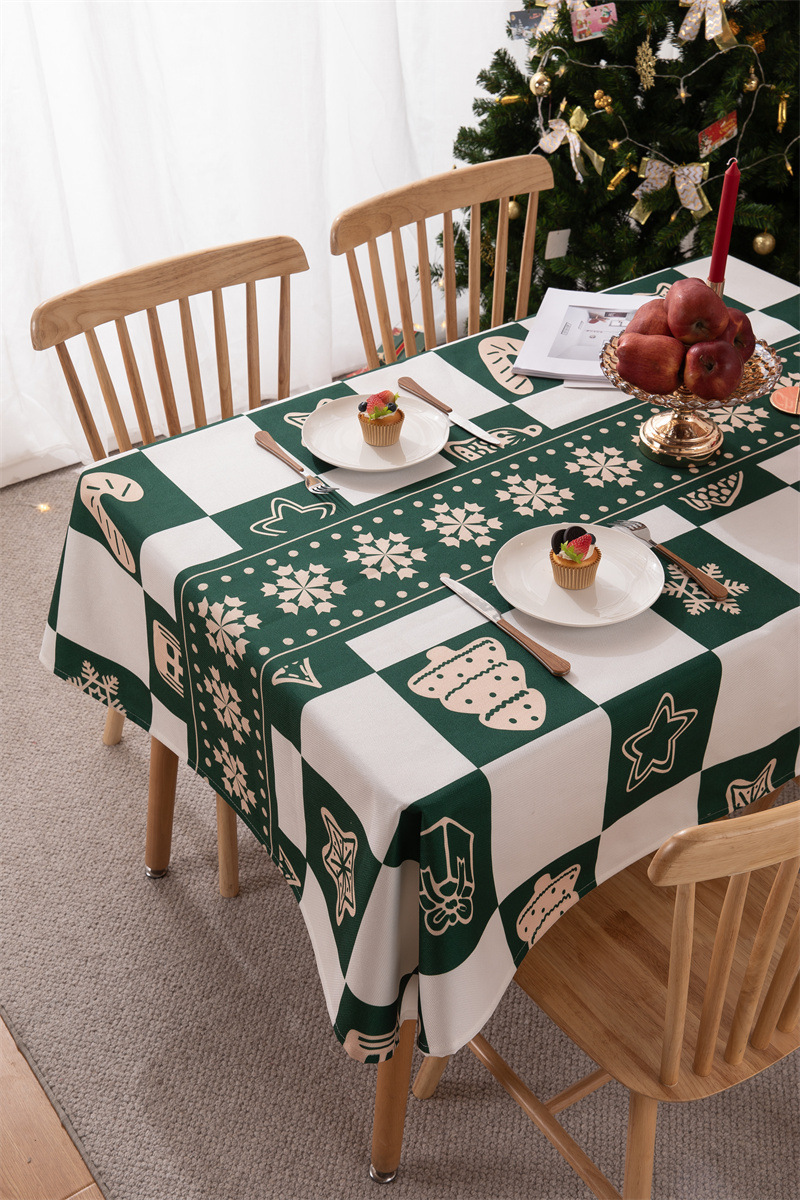 Tovaglia natalizia con bandiera da tavolo stampata in poliestere impermeabile, decorazione natalizia, con fiocco di neve e fiore di alce_voghion.com