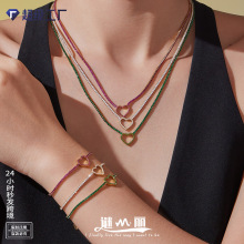 谜丽 华丽满钻爱心锆石项链手链耳环 镀18k金欧美轻奢不锈钢首饰