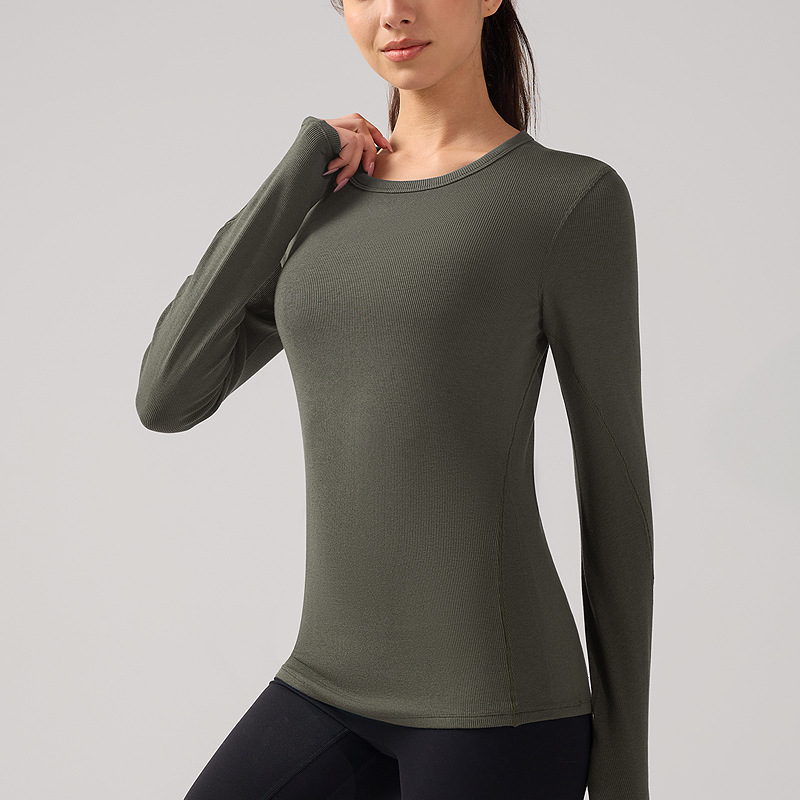 Nulr cuello redondo de manga larga mujer desnuda camiseta de fitness transpirable antibacteriana ropa de yoga de secado rápido camiseta deportiva adelgazante