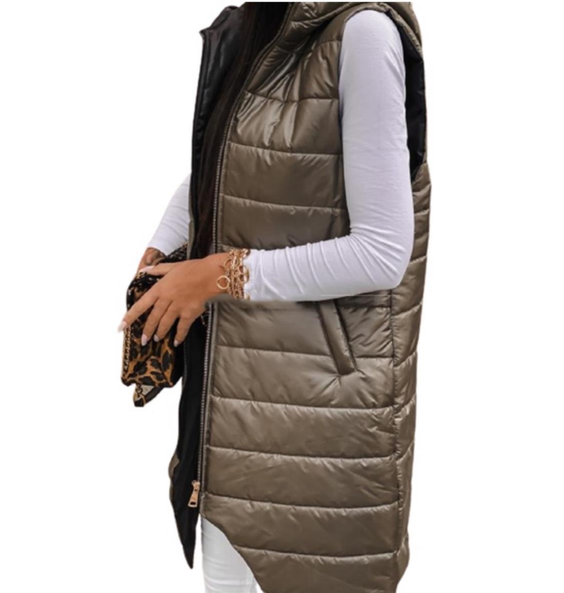 2021 deseo europeo y americano color sólido elegante Chaqueta de punto con capucha Chaleco de un solo pecho bolsillo sin mangas abrigo de longitud media