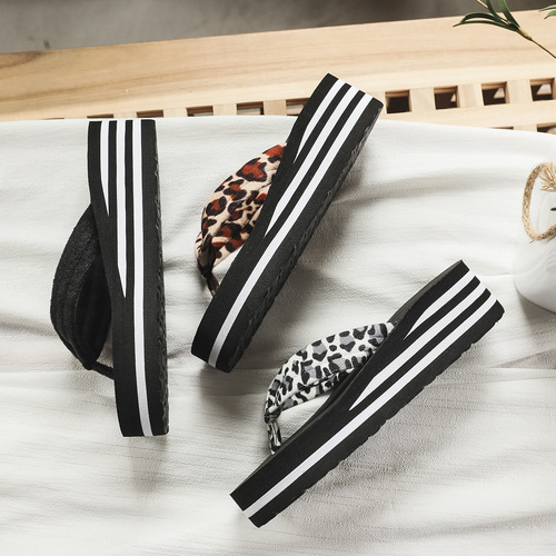 High-heeled black sandals with white laces, women's summer sandals with height increase, thick soles, bright ribbons, casual, versatile, beach shoes, home shoes