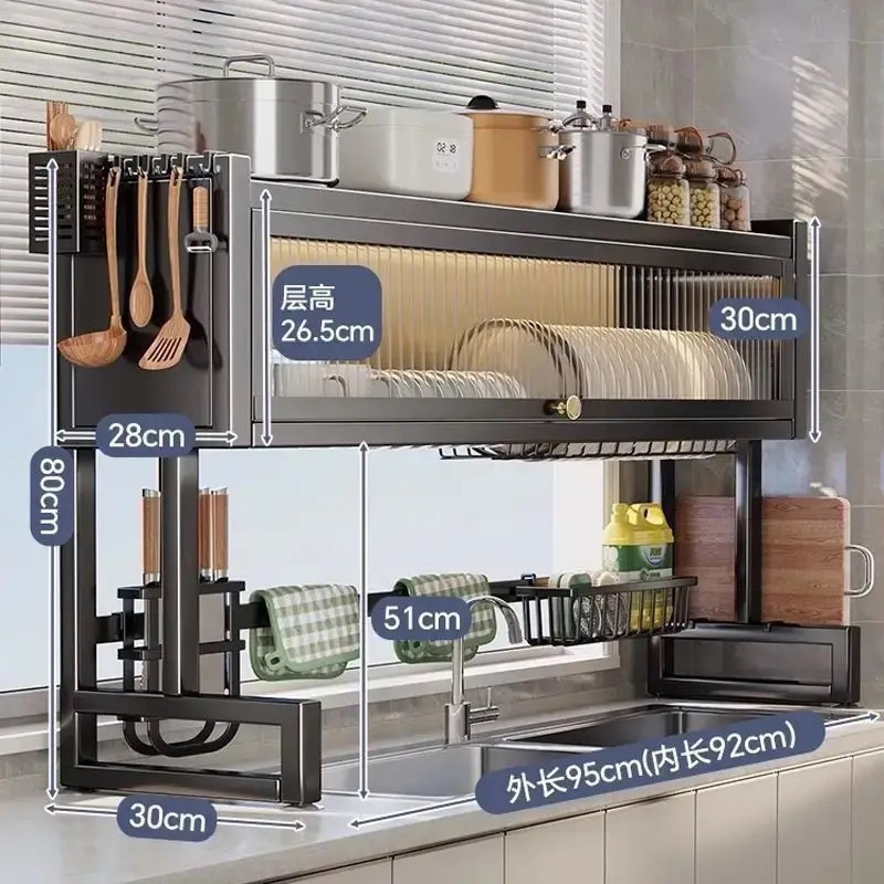 キッチンラックカウンタートップ食器防塵排水ラック多機能シンクシンプルな食器棚収納アーティファクト|undefined